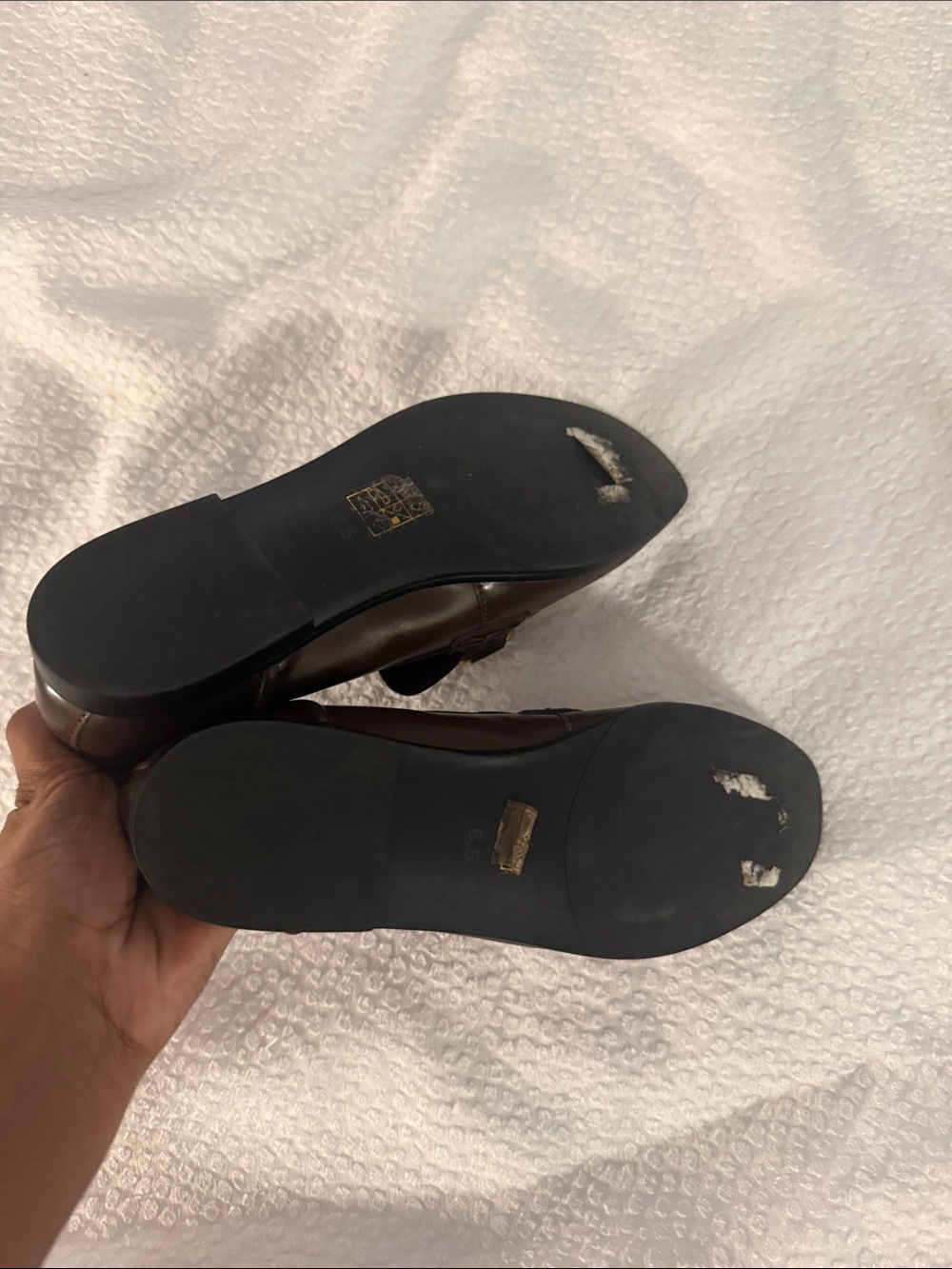 Jeffrey Campbell Brown Leather Loafers with Gold Horsebit Sz 6.5 - Picture 9 of 12